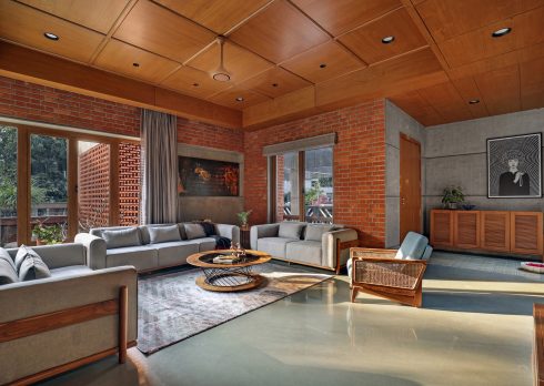 Terracotta, Brick Architecture, Brick Interior, Furniture, Cabin Design, Living Room