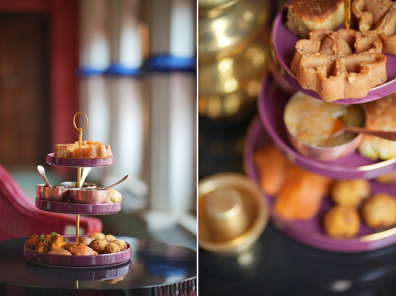 Indian Sweets and Food in a three tire cake stand